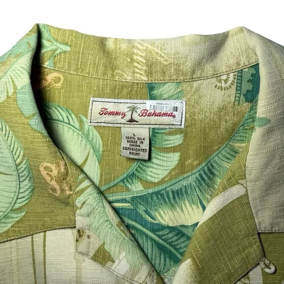 Tommy Bahama Green Tropical Print Silk Men's Shirt - Picture 2 of 5